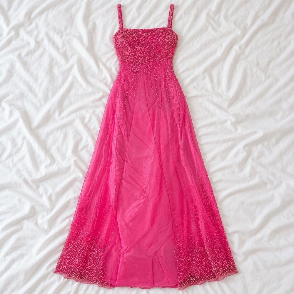 pink beaded fairy prom dress Y2K Cache hot pink beaded maxi dress size 8